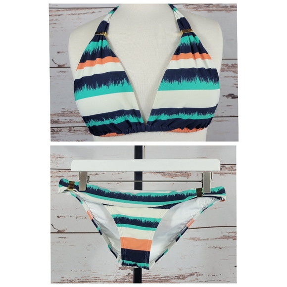 ViX Paula Hermanny Bia Tube Halter Bikini Swimsuit Stripe Size Small - Picture 1 of 13